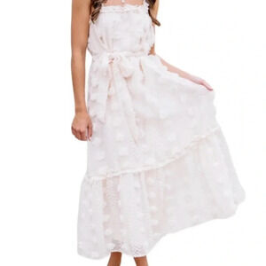 A. Calin By Flying Tomato Textured Swiss dot midi dress Cream Sleeveless Size L